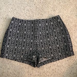 High waisted black and white Aztec printed shorts